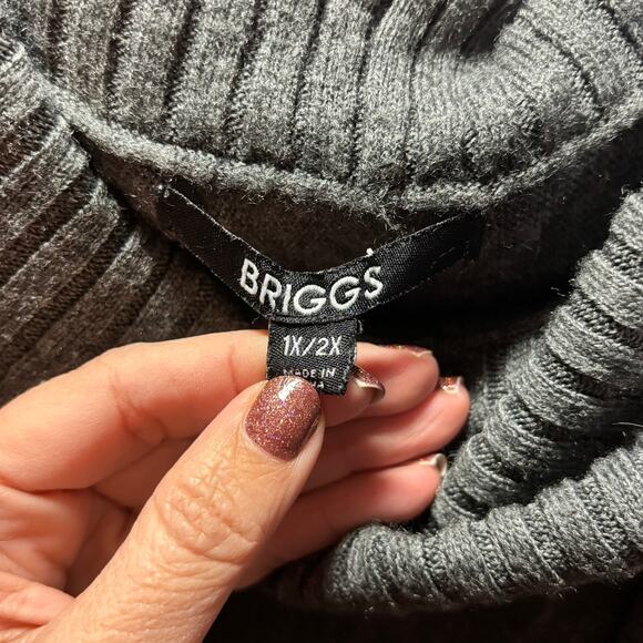 Briggs Womens Gray Cowl Neck Poncho Sweater 1X/2X  Knit Cape with Buckle Accent - Picture 3 of 6